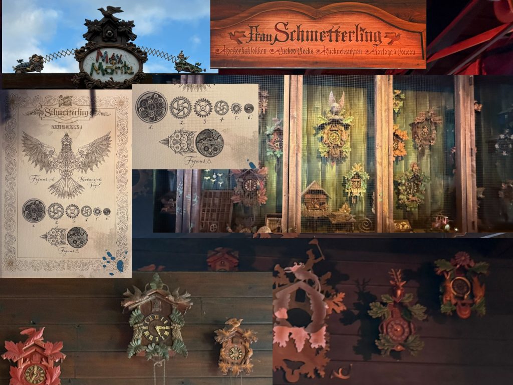 Klokken collage met diverse koekoeksklokken in de wachtrij van Max & Moritz